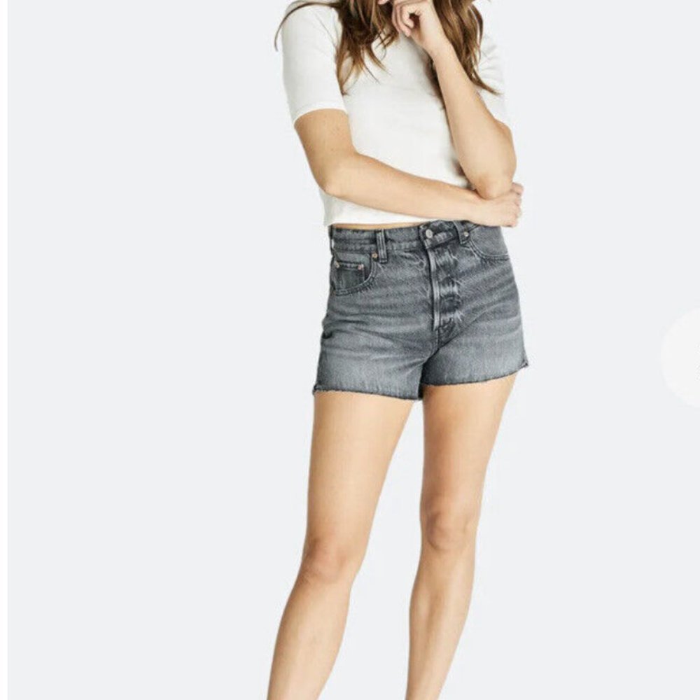 Etica Sydney Denim Shorts Granite Creek High Waisted Black